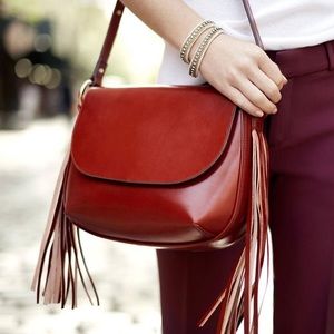 Banana Republic Vachetta Leather Caramel Saddle Shoulder Bag with Tassels